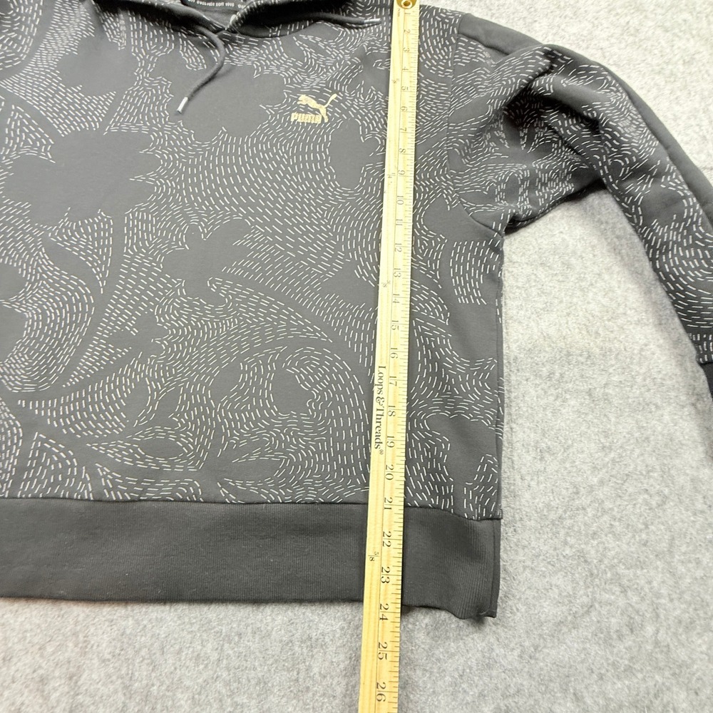 Puma Womens Size L Abstract‎ Floral Dash Print Hoodie Gray Gold Logo 598960-61 - Picture 3 of 9